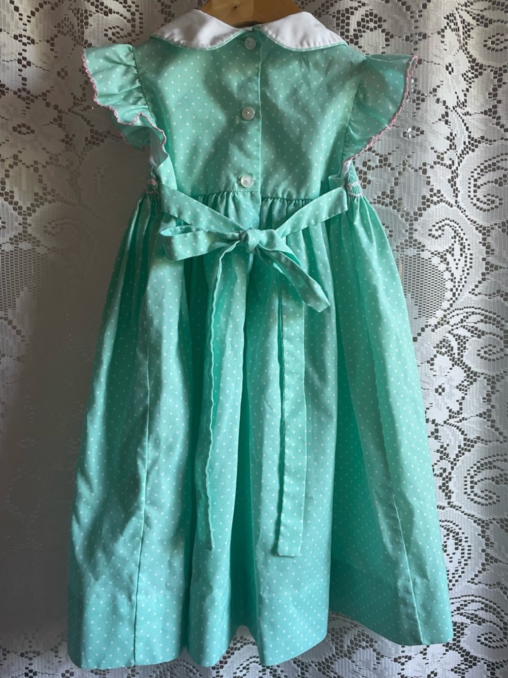 EDGEHILL COLLECTION Girl’s 4T Mint Green Polka Dot Dress with White Collar - Picture 2 of 10